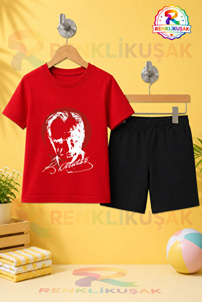 RENKLİKUŞAK Unisex Çocuk Kırmızı Ay Yıldızlı Beyaz ATATÜRK Baskılı Bisiklet Y...