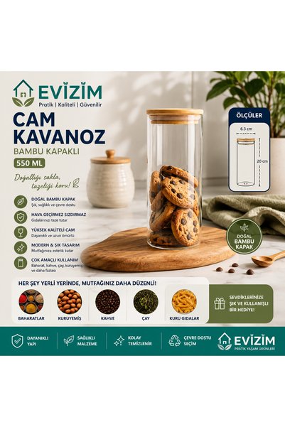 Evizim Glass Food Jar with Bamboo Lid 550 ml Vacuum Coffee Tea Spice Storage ...