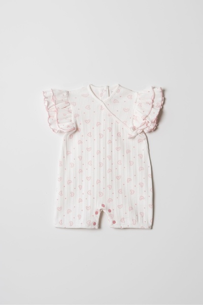 HAFY BABY Kız Bebek, Kalp Desenli, Fırfırlı Kısa Kollu Şort Tulum