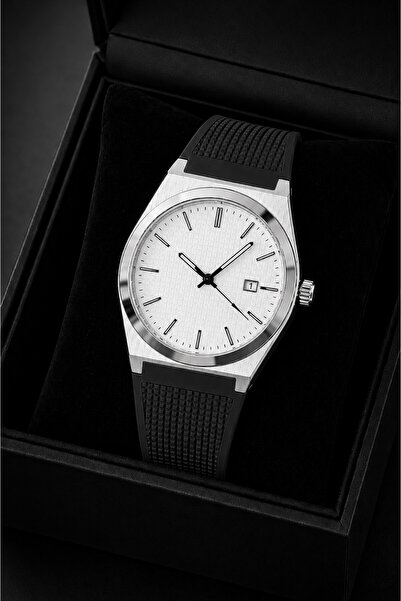 Leerybee Silicone Cord Steel Case Men's Wristwatch with Calendar and Special Box