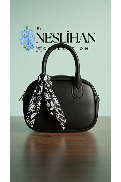 By NESLİHAN COLLECTİON Kadın Fularlı Mini Bowling El Çantası Siyah