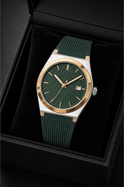 Leerybee Silicone Cord Steel Case Men's Wristwatch with Calendar and Special Box