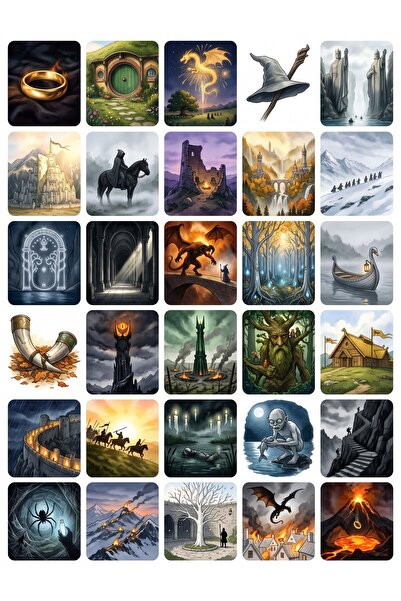 60 Adet The Lord of the Rings Temalı Sticker Seti - 2 Sayfa - Laptop Defter İçin