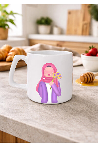 Eylül Design Printed Mug with Hijab Girl Design, Minimal Design, Luxury Coffe...