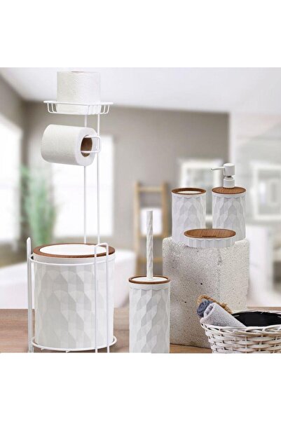 Kosova 6-Piece Diamond Wooden White Round Bathroom Set Oky-1730
