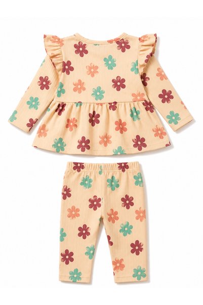 MİLANO KİDS Girl's Top and Bottom Seasonal Ribbed and Leggings Set