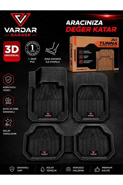 Tuna 3D Siyah Üniversal Havuzlu Paspas 5 Parça