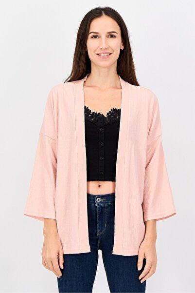 Bigdart Women Split Neck Textured Cardigan, Pale Pink