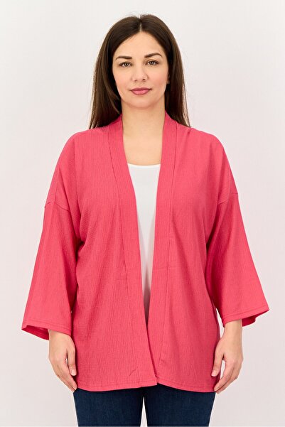 Bigdart Women Split Neck Open Front Long Sleeve Cardigan, Fuchsia