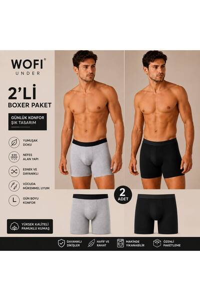 Erkek Boxer, Micro Modal Boxer, Modal Boxer, Premium Boxer, Erkek İç Giyim, Nefes Alan Boxer, Esnek Boxer, Yumuşak Boxer, Terletmeyen Boxer, Gri ve siyah 2 li' Boxer, Premium İç Giyim, Wofi Under