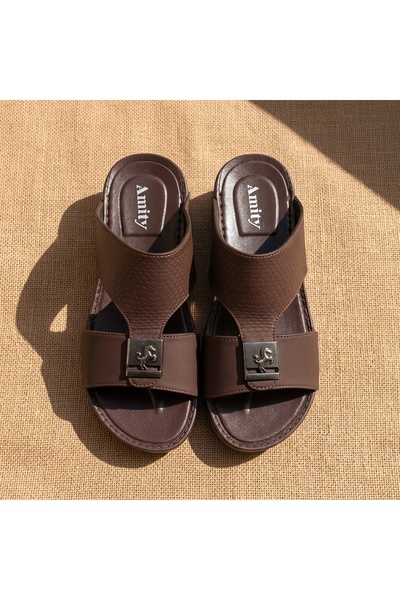 Lucky Steps Men's Premium PU Leather Slide Sandals Metal Horse Buckle Texture...