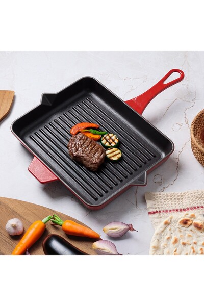 Aryıldız Duo Cast Grill Tava Kırmızı 26x32 cm
