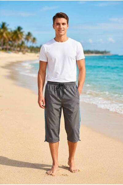 emsa Men's Capri Length Side Striped Elastic Waist Lace-Up Oversized Size Swi...