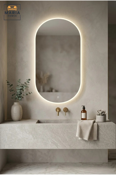 MARIA HOMES Modern Oval LED Wall Mirror with Touch Sensor, Backlit Frameless ...
