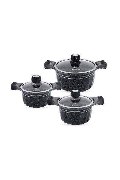 Lifesmile Life Smile Granite Non-Stick Cookware Set of 6pcs -16/20/24cm Soup ...