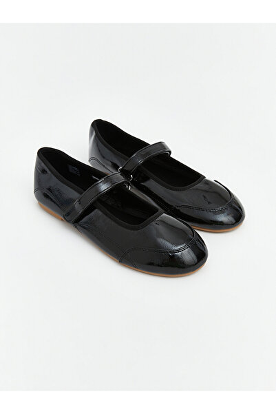 LC Waikiki Girls' Velcro Patent Leather Look Ballet Flats