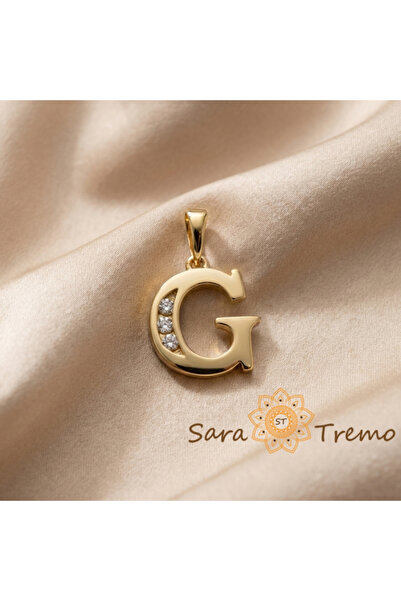 SaraTremo Pandantiv litera G cu zirconiu, placat în trei straturi cu aur de 14K
