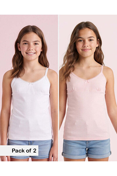 REDTAG Senior Girls White And Light Pink Vest Set (Pack Of 2)
