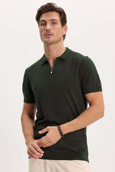 Tudors Tricou pentru bărbați, slim fit, 100% bumbac, tricotat, cu fermoar, ka...