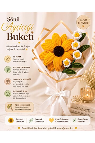 designelfida Design Elfida Ayçiçeği Şönil Çiçek Kiti - Kendin Yap (DIY) Buket...