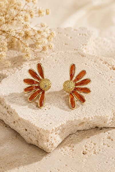 Jack Ferrero Daisy Gold Detailed Daisy Shaped Steel Women's Earrings