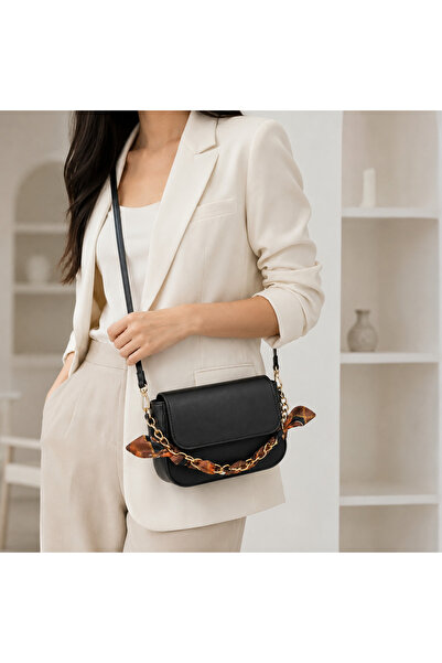 thesmt Black Scarf Chain Detailed Covered Women's Crossbody Bag