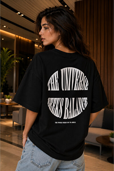 Clothify Unisex Oversize the Universe Printed Premium T-Shirt 100% Cotton Cre...