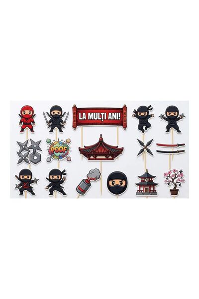 DecoParty Set de decorațiuni pentru tort – Tematică NINJA, 16 piese, Carton, ...