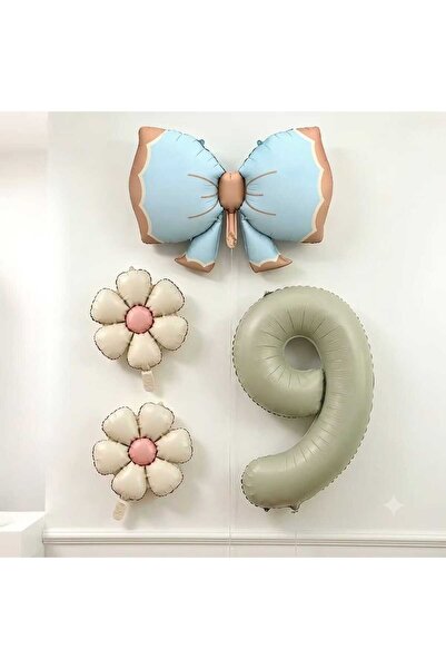 ÇITIPITISTORE Blue Bow Cream Number Birthday Party Age Celebration Set