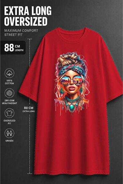 classy moda Unisex Extra Long Oversized Women's Printed T-Shirt with Desert R...