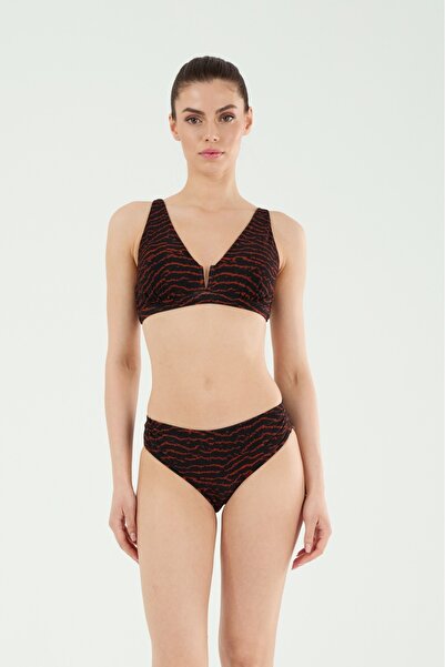 Louren Women's Black Patterned Removable Covered Recovery Bikini Set