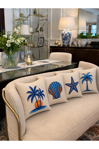 R-EYLA Reyla Costa Bianca Set of 4 Decorative Throw Pillow Covers 45X45 cm Do...