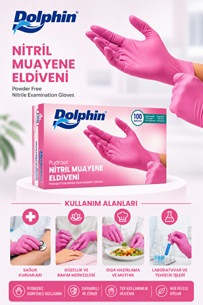Medicalx Pembe Nitril Muayene Eldiveni - 100'lük Kutu