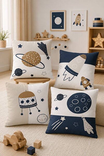 EVPANYA Space Vehicles Patterned 4-Piece Children's and Baby Pillow Cover Set