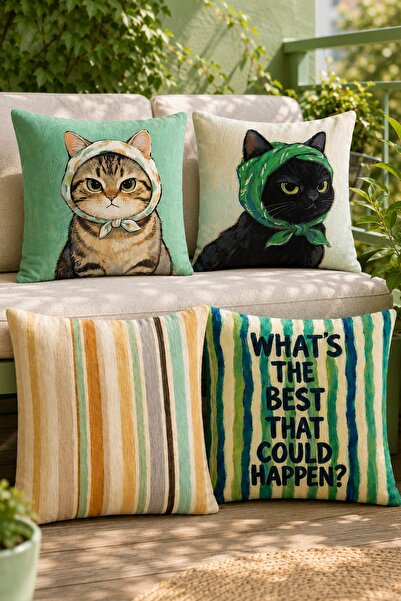 EVPANYA Angry Cats Patterned 4-Piece Throw Pillow Cover Set