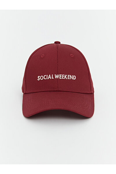 LC Waikiki Burgundy Text Embroidered Women's Cap Hat