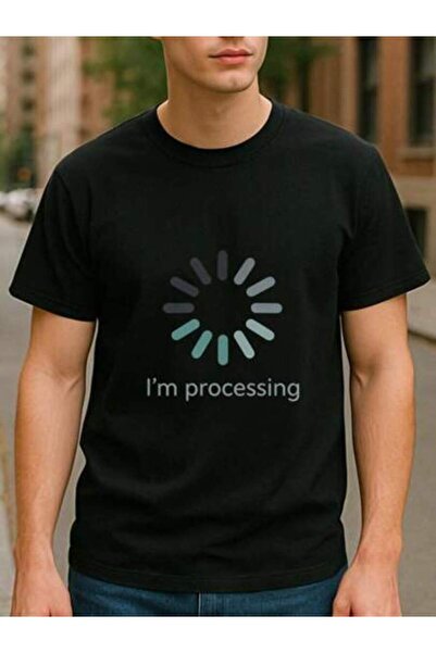4CR Y Round-Neck T-Shirt With A Printed Design Saying 'I'M Processing', Ideal...