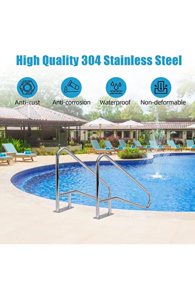 Garvee Stainless Steel Pool Handrail 55x32 Inch Wide Entry Swimming Pool Safe...