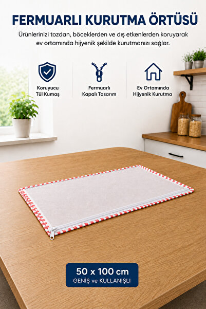 50x100 cm Fermuarlı Tül Kurutma Örtüsü – Toz ve Böceklere Karşı Koruyucu Hijyenik Kurutma Filesi
