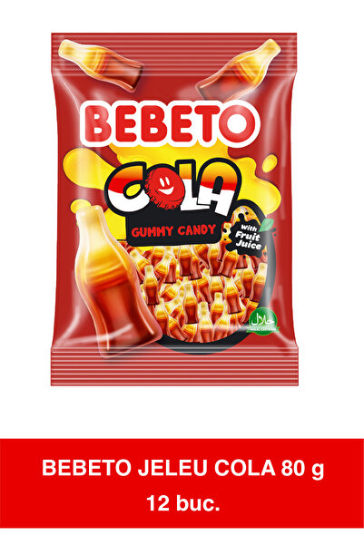 BEBETO Jeleuri în formă de sticlă de Cola, moi și elastice, 12 pachete x 80g