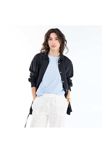 KIABI Solid long linen shirt BLACK