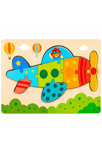 Stuniko ® Puzzle Montessori din Lemn Avion – Jucărie Educativă cu 9 Piese, Pu...