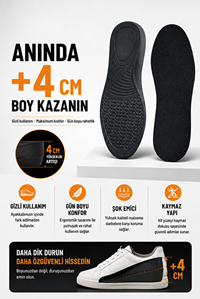 pierrebella 4 Cm Boy Uzatıcı Tabanlık Etklileyici Gizli Boy Uzatan Ayakkabı Tabanlığı Siyah