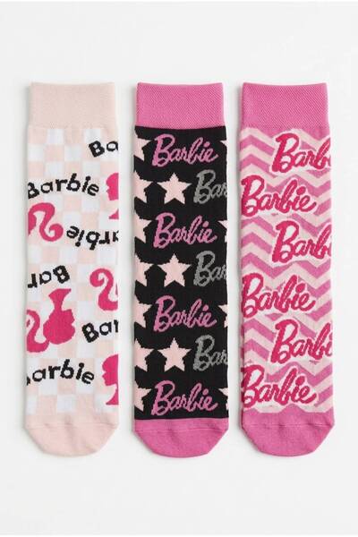 Barbie Lisanslı Kadın Soket Çorap 3’lü Paket Yetişkin Pamuklu Çorap Günlük Ço...