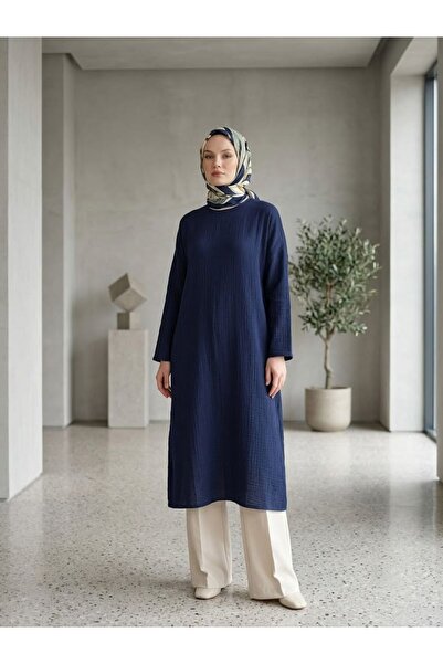 Foremia Reklam Kol Muslin Dress-Navy Blue