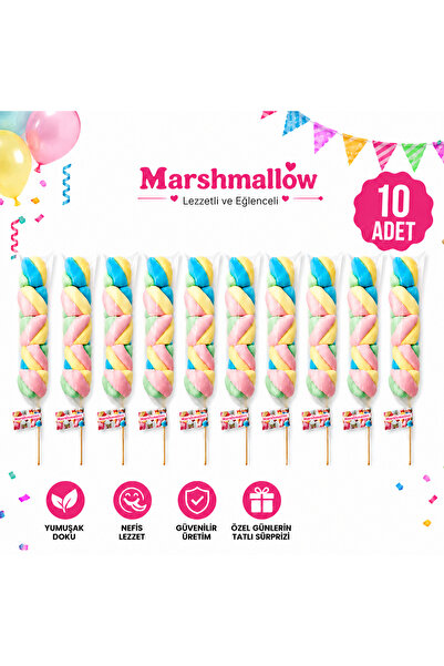 mert kerem gıda 10 Adet Renkli Burgu Marshmallow Çubuk Şeker – Tek Tek Paketl...