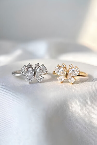 Elifsu Jewelry Special Production Set of 2 Rings with Zircon Stone and Butter...