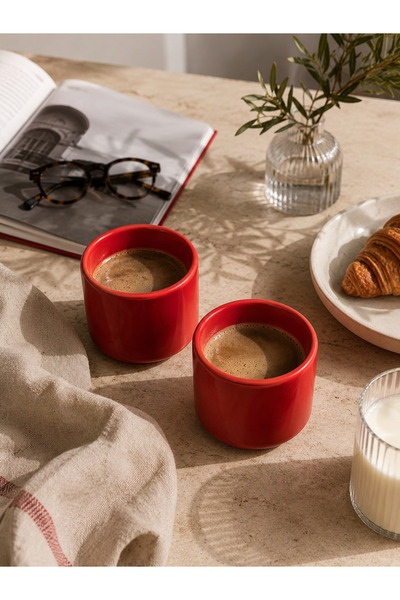 Beige & Stone Set of 2 Red Ceramic Mugs 175 ml Minimal Coffee Cup Teacup Espr...