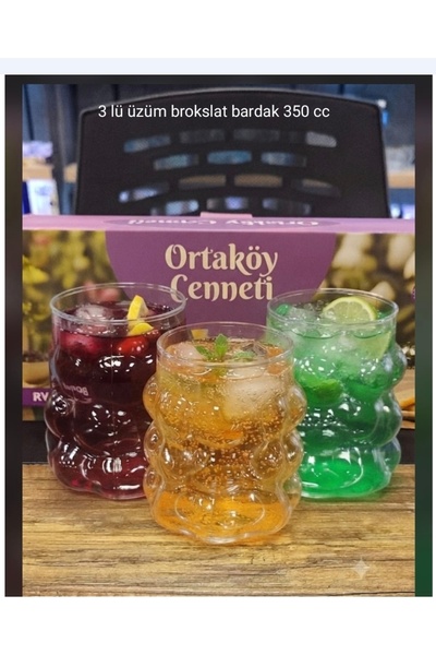 ORTAKÖYCENNETİ 3-Piece Grape Model Broksiklet Soft Drink Glass 350 Cc Volume ...