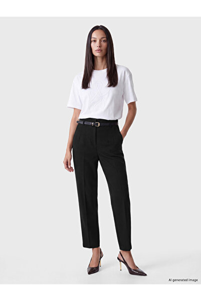 LC Waikiki Black Elastic Waist Carrot Cut Women's Fabric Trousers